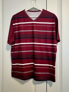Womens V-Neck Burgundy Striped Shirt